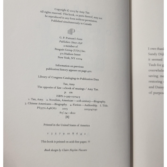 The Opposite of Fate: A Book of Musings by Amy Tan 2003 First Edition Hardcover - Picture 2 of 10